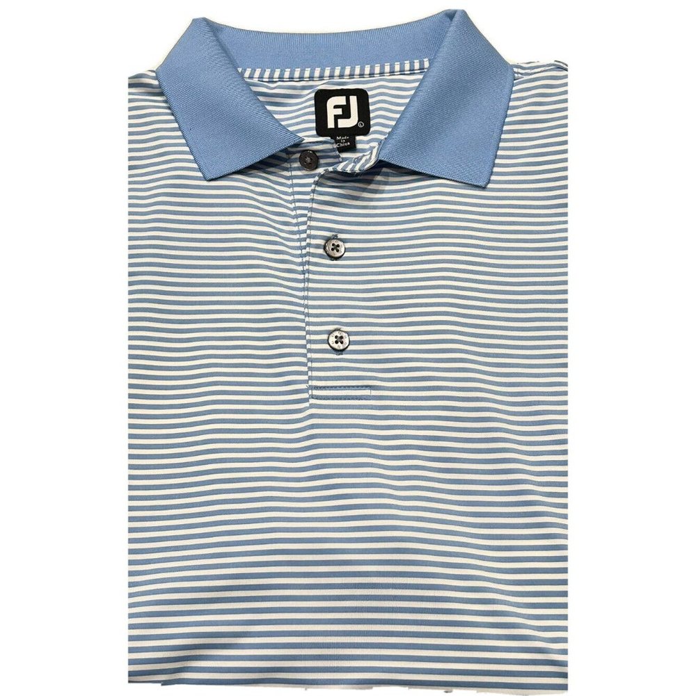 Footjoy Men’s Golf Short Sleeve Blue Striped Pattern Polo Size Large Very Nice